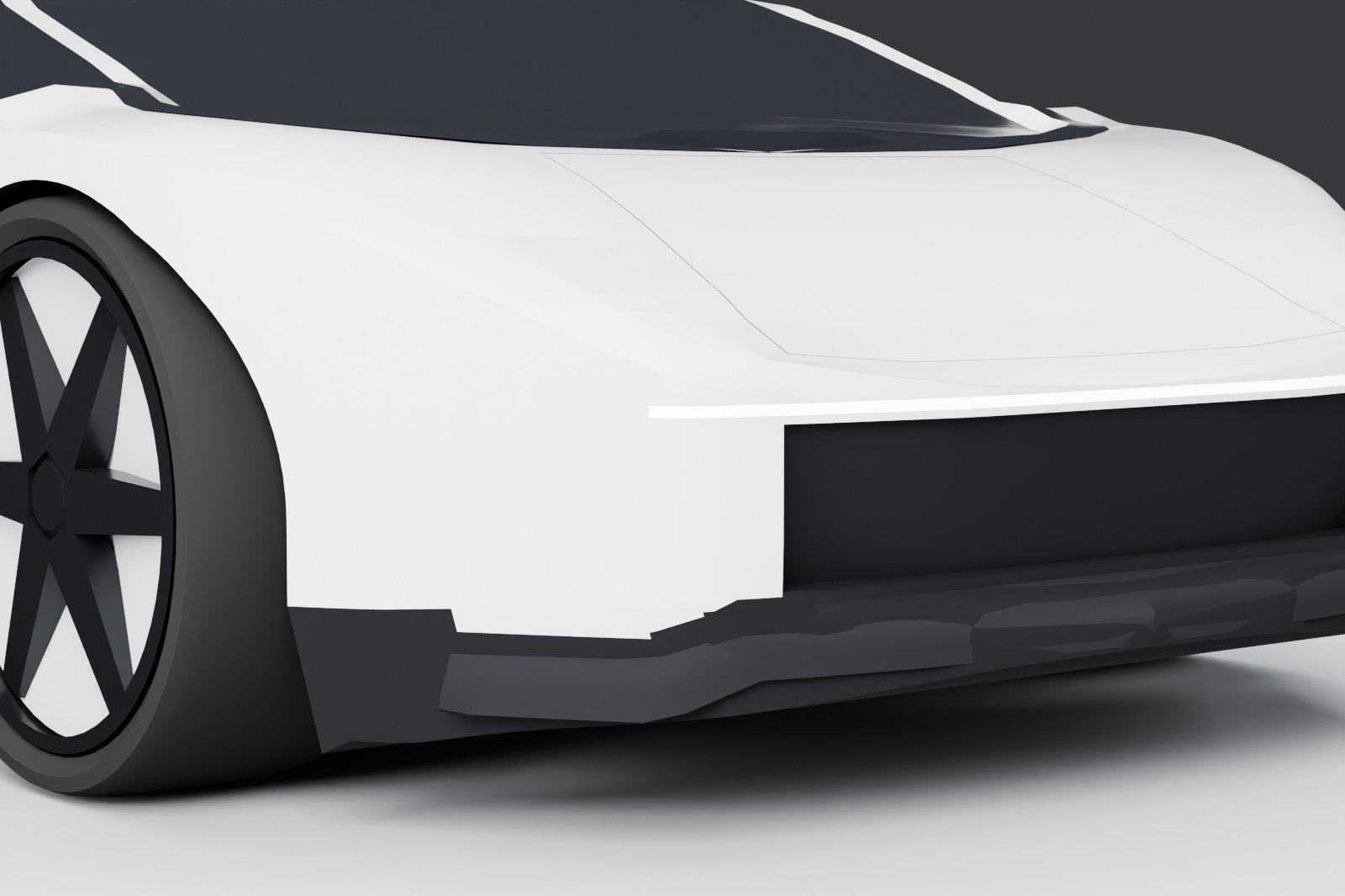 Detail: the front corner with its white guard and the lip