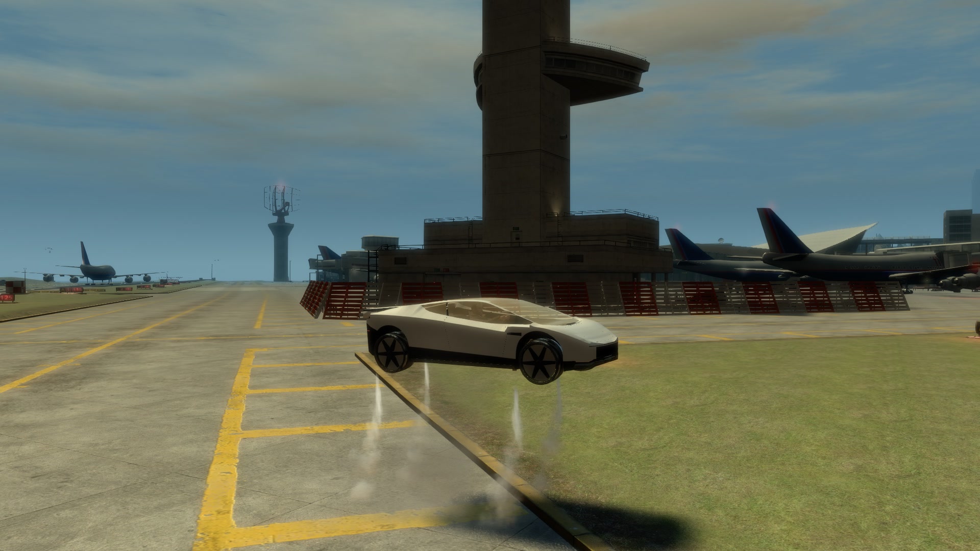 E E: lift jets fire and the car rises into a hover