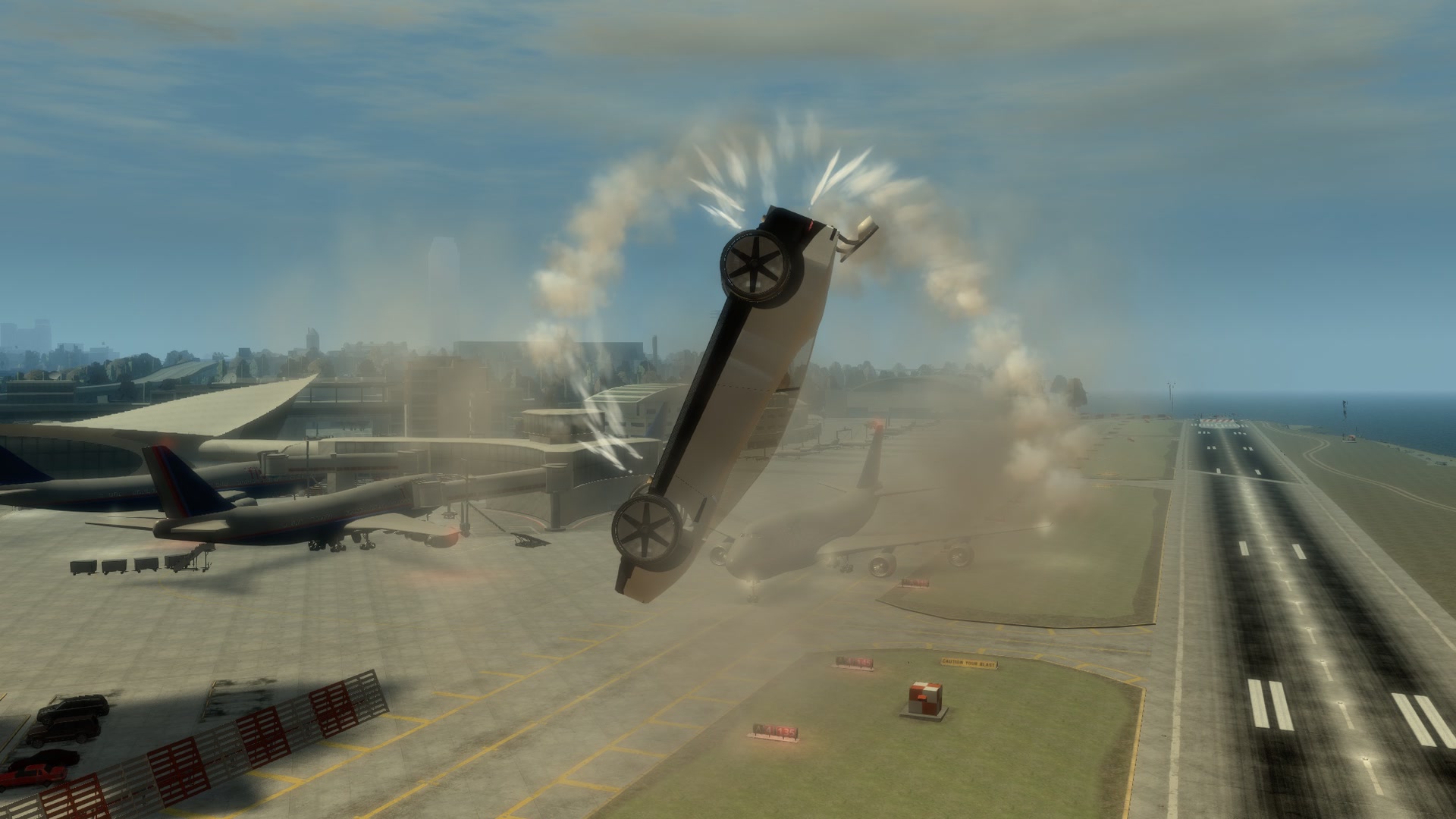 Flip trick in the air (hold Q + aim): the vapor traces the loop